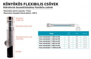 Flexibilis bekötőcső 1coll KB 400mm könyökös